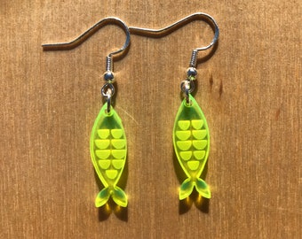 Fish Earrings | Fluorescent Colored Acrylic | UV Reactive | Neon Pink, Neon Orange, Neon Yellow, Neon Green | Lasercut Jewelry | Blacklight