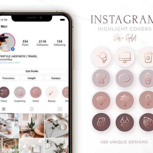 Instagram Story Highlight Icons Beauty Makeup Rose Gold | Etsy