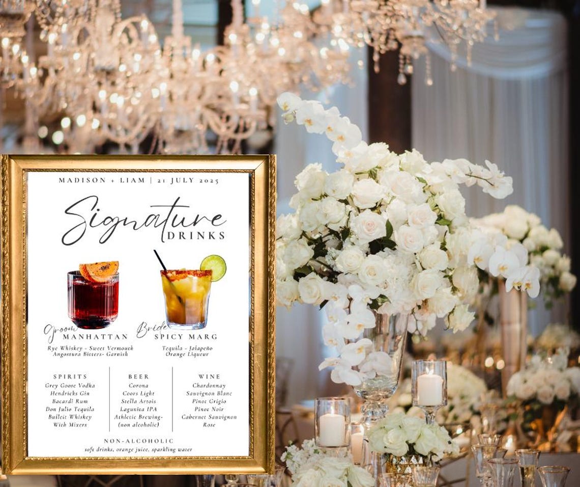 Wedding Bar Menu Customizable Cocktail List Editable Template Wedding Bar Menu Customizable Cocktail List Editable Template