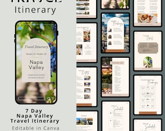 Itinerario del Valle de Napa: Planificador de viaje de vino de 7 días (Canva y PDF)