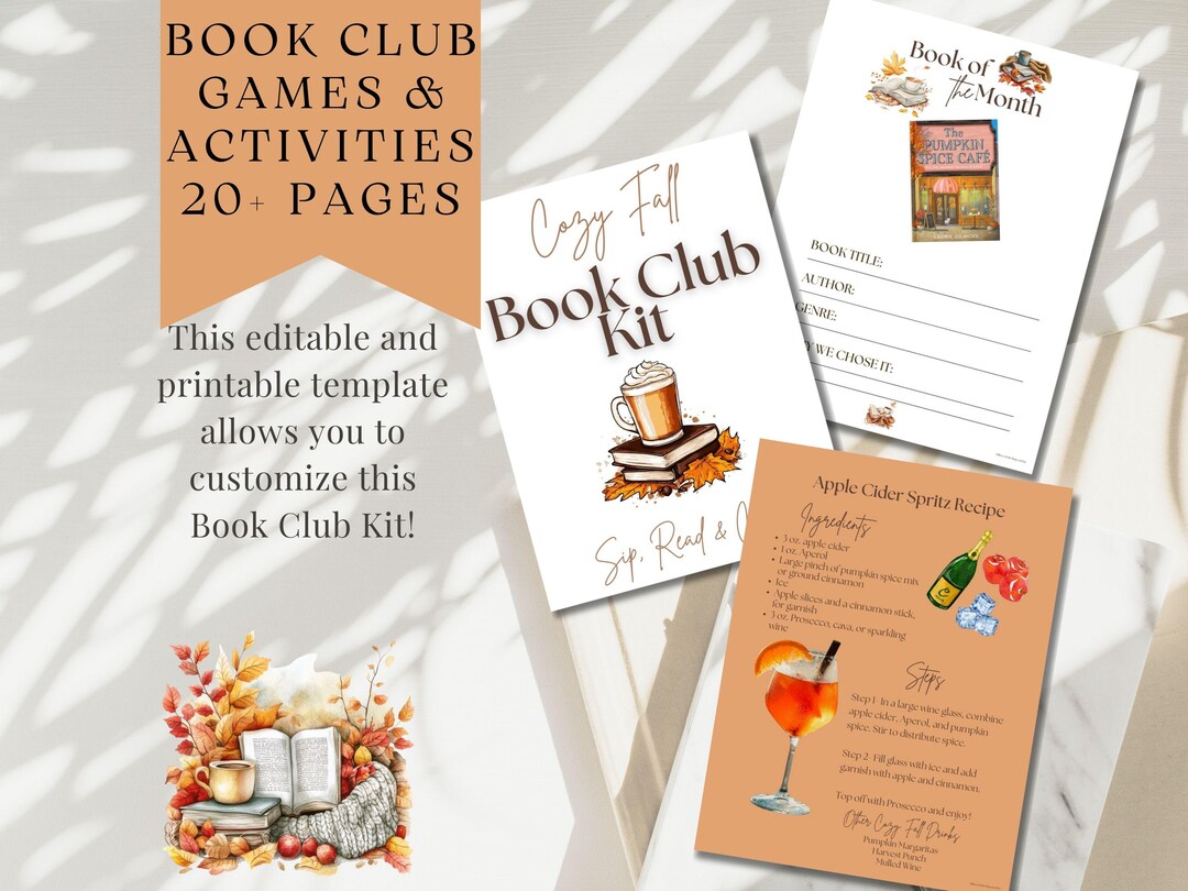 Cozy Fall Book Club Kit: Printable Planner, Bingo, Recipe Cards (PDF ...