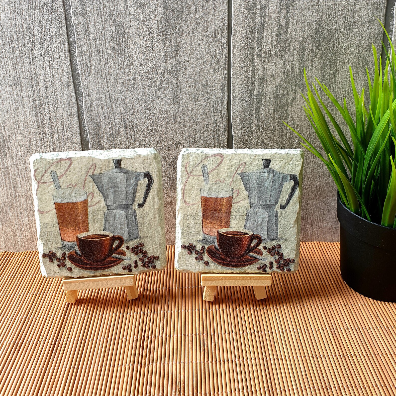 Slate Coasters Coffee Set UK Decoupaged Set of 2 Stone Etsy
