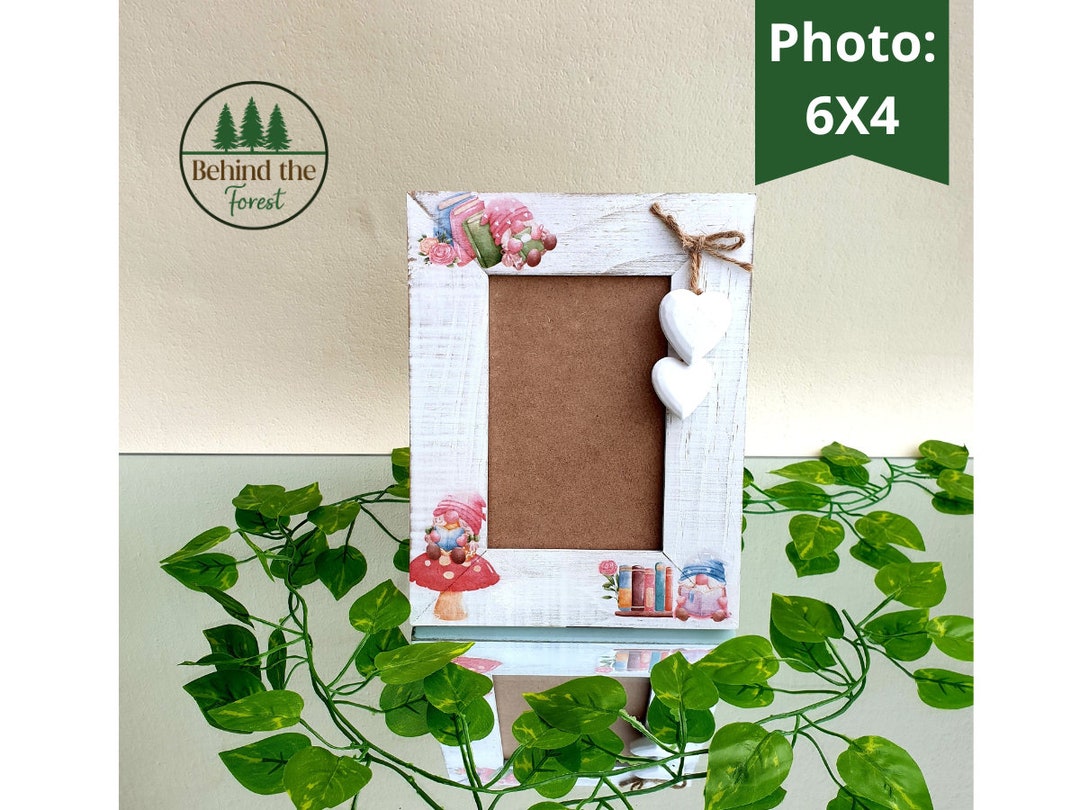 Book Gnome Photo Frame White Wooden Standing Frame With Etsy UK
