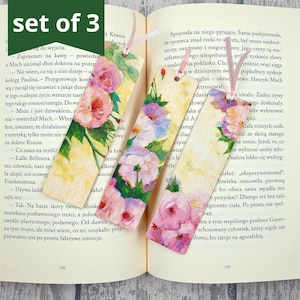 Shabby Chic Roses Bookmarks Set, Thin Wooden Bookmark With Roses Flowers, Pretty Floral Bookmark Gift For Book Lover, Blooming Wild Roses
