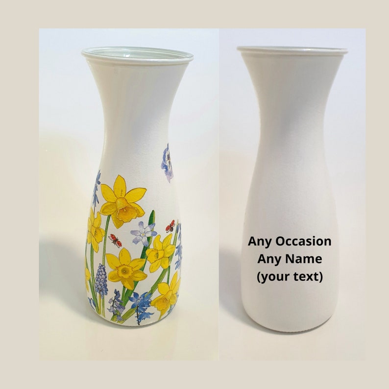 Personalised Daffodils Vase White Floral Glass Vase Gift for Etsy UK