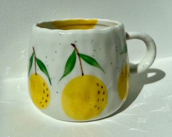Cute Handmade Ceramic Lemon Mug, Retro Lemon Mug, Hand Painted Tea Cups, Kawaii Mug, Fruit Coffee Mug