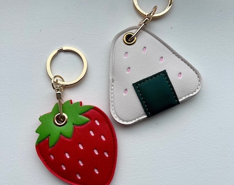 Faux Leather Food Keychain Compatible With Apple AirTag, Cute Airtag Keyring, Strawberry Keychain, Sushi Keychain, Food Keychain