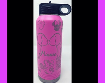 Botella de agua personalizada de Minnie Mouse de 20 oz, 32 oz o 40 oz