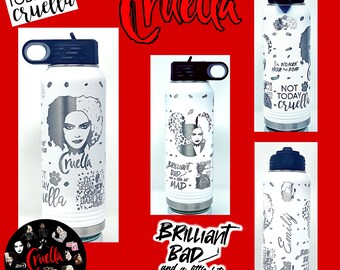 Custom Cruella De Vil 20 Oz, 32 Oz. or 40 Oz. Water Bottle, Personalized Gifts, Christmas Gifts