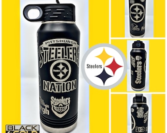 Pittsburgh Steelers 20 Oz, 32 Oz. or 40 Oz. Custom Water Bottle