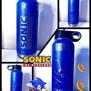 Sonic the Hedgehog 20 Oz, 32 Oz. or 40 Oz. Custom Water bottle, Personalized Gifts, Laser Engraved, Christmas Gifts, Sega, Gaming