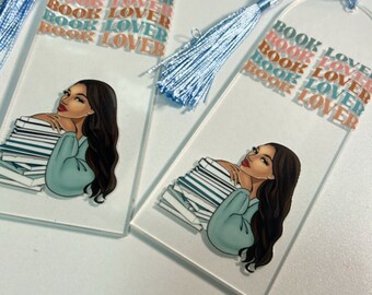 Book Lover | acrylic bookmark | Girl leaning on Books