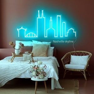 Nashville skyline neon light, Custom Nashville city neon sign, Neon sign decorations, Skyline neon sign, Office decor city skyline neon sign