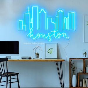 Houston Skyline Neon Sign | Custom LED Neon Texas Cityscape | Home and Bedroom Wall Art | Business and Office Decor | Neon Art