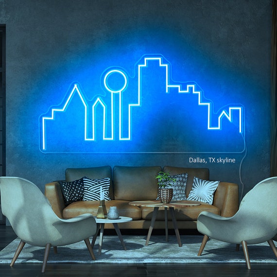 Dallas TX Skyline Neon Sign Skyline Neon Sign Birthday Etsy