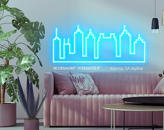 Atlanta GA Skyline Neon Sign | Custom LED Cityscape Line Art Decor