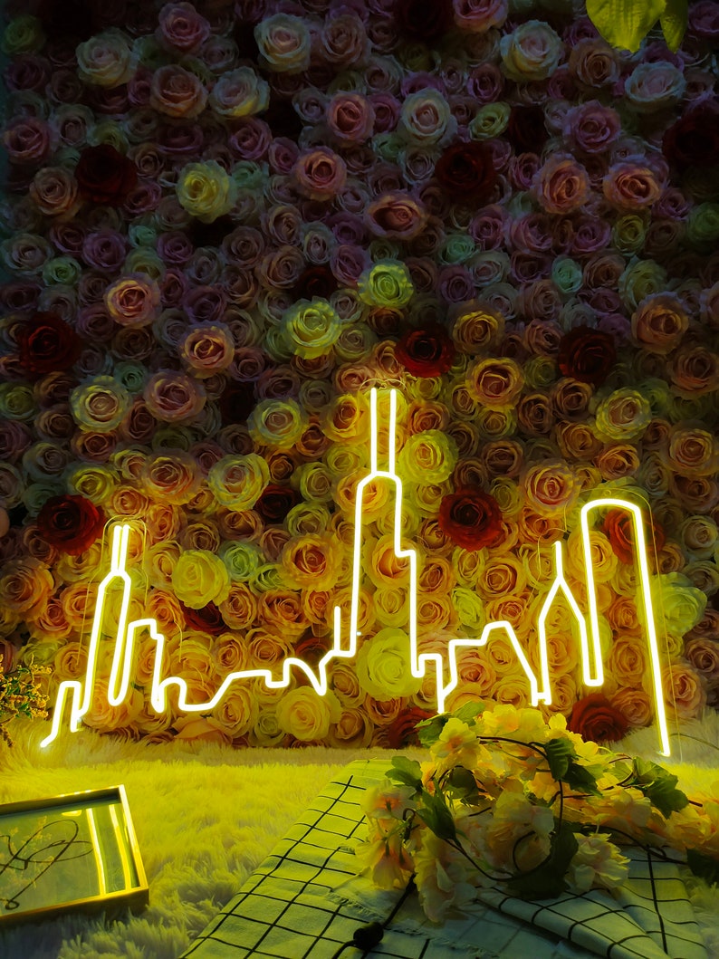 Chicago City Skyline Neon Sign Custom City Skyline Neon Sign Etsy