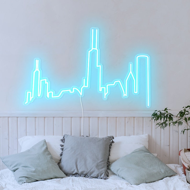 Chicago City Skyline Neon Sign Custom City Skyline Neon Sign Etsy