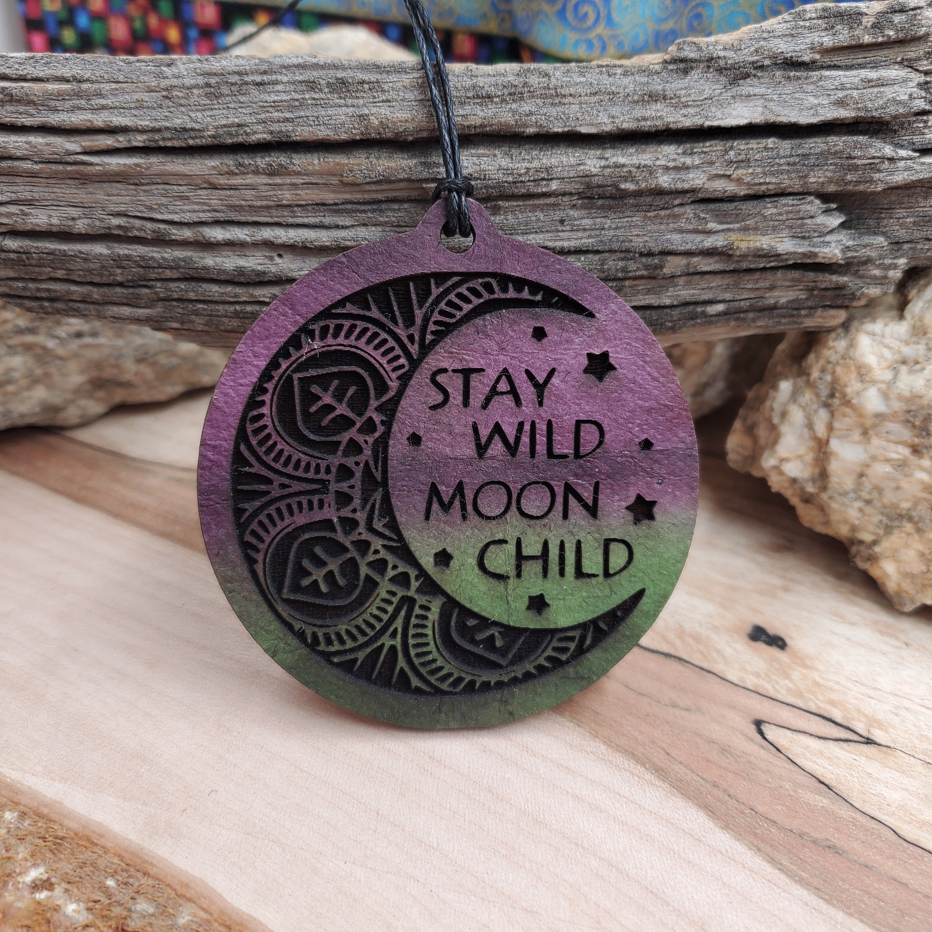 Boho Stay Wild Moon Child Exotic Canary Wood Pendant New Driver Gift Car Hanger Car Charm Gift for Grad Rear View Mirror Charm