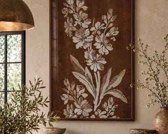 Vintage Floral Tapestry Printed Wall Art Brown Botanical Framed Print and Canvas Wall Decor