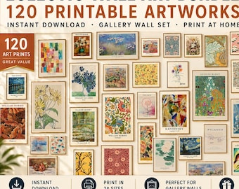 Eclectische muurkunstbundel 120 prints afdrukbare galerijwandset Vintage collectie beroemde kunstwerken