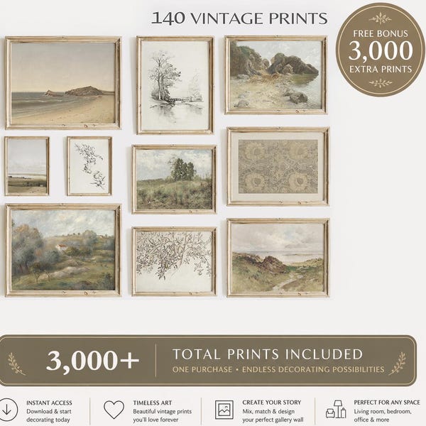 140 French Country & Coastal Printable Wall Art Bundle: Cozy Vintage Wall Decor Landscape Gallery Wall Set (Digital Download)