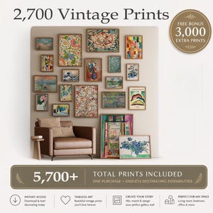 2.700 stampe artistiche vintage eclettiche per pareti, set di stampe da galleria massimaliste, arte murale colorata stampabile, MEGA PACCHETTO, stampe famose e di tendenza del momento