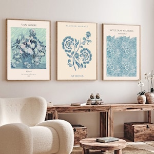 Blue Botanical Wall Art Prints: Eclectic Gallery Set of 3 (Digital Download)