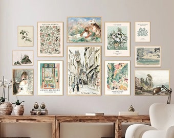 Gallery Wall Set Green Exhibition Print Set 12 Eclectic Printable Wall Art Modern Living Room Decor Vintage Painting Set Neutral Collection