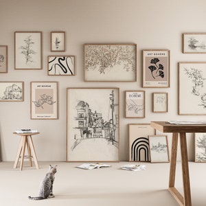 Vintage Bleistift Skizze Kunst & minimalistische moderne Drucke - Eklektische Kombination Trending jetzt druckbare Wandkunst - Neutral Boho Wandkunst-Dekor