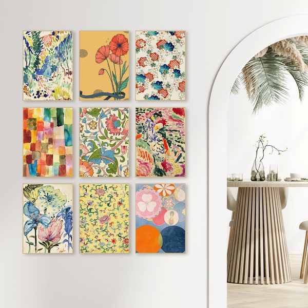 Vibrant Eclectic vintage Gallery Wall Print Ensemble de 9 tirages colorés Maximalist Home Decor Wall Printables pour un décor de chambre esthétique unique