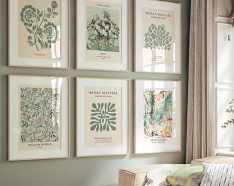 Printed Botanical Wall Art Prints Set: Framed Sage Green Vintage Gallery Wall Decor