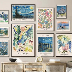 Blue Gallery Wall Set Van Gogh Prints Eclectic Maximalist Decor Vintage Printable Art Trendy Modern Wall Decor Fine Art Prints Accent Wall