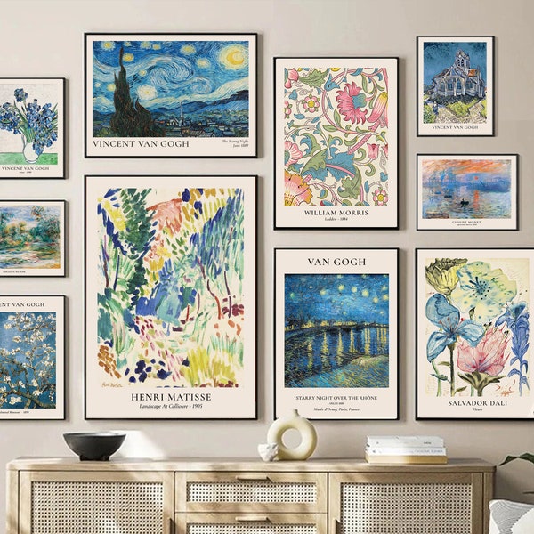 Blue Gallery Wall Set Van Gogh Prints Eclectic Maximalist Decor vintage Printable Art Trendy Modern Wall Decor Fine Art Prints Accent Wall