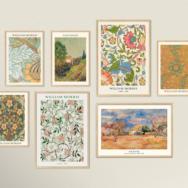 Digital Download Prints Set of 7, Maximalist Gallery Set, Soft Tones Printable Art, Vintage Eclectic Paintings, Yellow and Green Wall Prints