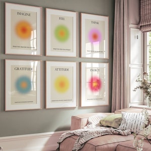 Conjunto de impresiones de aura positiva: póster espiritual, impresión en degradado, impresión de arte de pared de aura colorida, impresión en degradado de arte de pared de moda, decoración estética para dormitorio