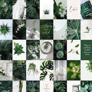 140 Botanical Prints Set Trendy Now Wall Collage Kit Boho Aesthetic Photo Collage Set Dorm Decor Dark Green Floral Print DIGITAL DOWNLOAD