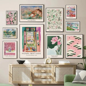 Green Pink Eclectic Gallery Wall Set Maximalist Wall Art Prints Floral Vintage Gallery Wall Set Printable Wall Art Cottage Fine Art Prints