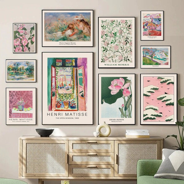 Green Pink Eclectic Gallery Wall Set Maximalist Wall Art Prints Eclectic Vintage Gallery Wall Set Girly Room Decor Aesthetic Wall Art Prints