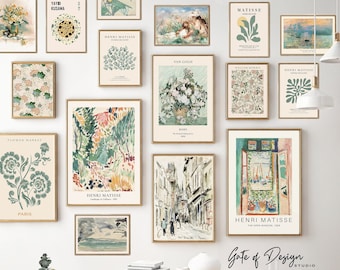 Printable Wall Art Set: Green Gallery Wall Art Prints Vintage Spring Wall Set Art Modern Decor Eclectic Neutral 16 Trendy Now Digital Prints