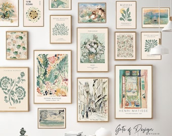 Printable Wall Art Set: Green Gallery Wall Art Prints Vintage Gallery Wall Set Modern Decor Eclectic Neutral 16 Trendy Now Digital Prints