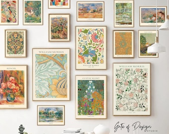 Eclectic Gallery Wall Set Green Wall Prints Vintage Maximalist Exhibition Gallery Wall Art Print Set Famous Digital Print Neutral Wall Decor