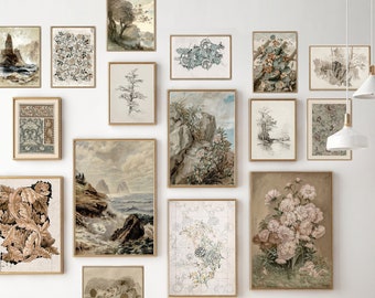 Konsttryckset med vintagelandskap i bondgård: Fransk lantlig bondgård (digital nedladdning)