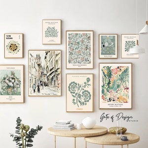 Grüne Galerie Wand Drucke Set Vintage Eclectic druckbare Wandkunst Moderne Galerie Kunst Set Weiche neutrale Drucke Ausstellungsplakat Vintage Dekor