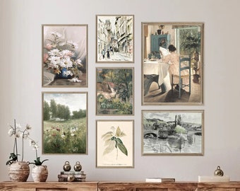 Vintage Gallery Wall Art Set: Rustic Cottage Decor (Digital Download)