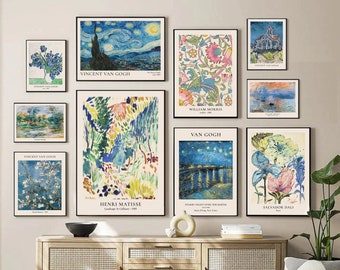 Blue Gallery Wall Set Van Gogh Prints Eclectic Maximalist Decor Vintage Printable Art Trendy Modern Wall Decor Fine Art Prints Accent Wall