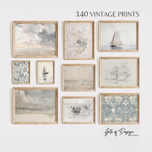 140 Coastal Gallery Wall Art Set:  Vintage Seascape Prints Neutral Wall Prints Bundle Printable Wall Art Soft Nursery Decor (Digital Prints)