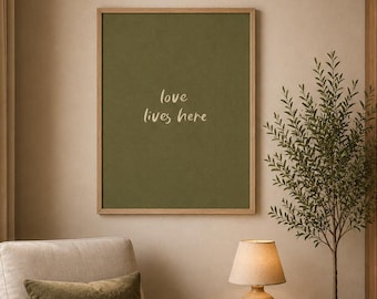 Printed Love Lives Here Wall Art Dark Green Quote Print Framed Family Home Decor Farmhouse Housewarming Gift Entryway Art