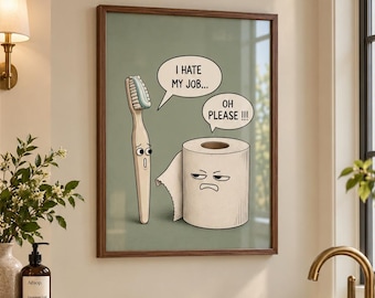 Printed Funny Bathroom Wall Art Framed Toothbrush Toilet Paper Print Powder Room Decor