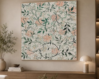 Large Square Canvas Botanical Pattern Art Print Vintage Floral Printed Canvas Sage Green Jasmine Wall Print English Cottage Decor